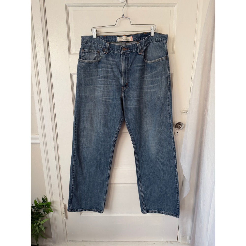 Levis 569 Loose Straight Jeans Mens 38x30 Medium Wash Denim Roomy Whiskered Y2K